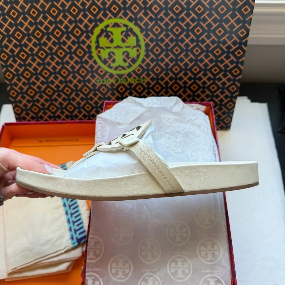 Tory Burch Miller Cloud Leather Sandal New Ivory White Size 10